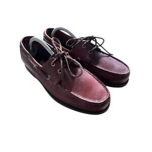 Bass Seafarer Men's Burgundy Leather Lace Up Boat Shoes Size 9.5M